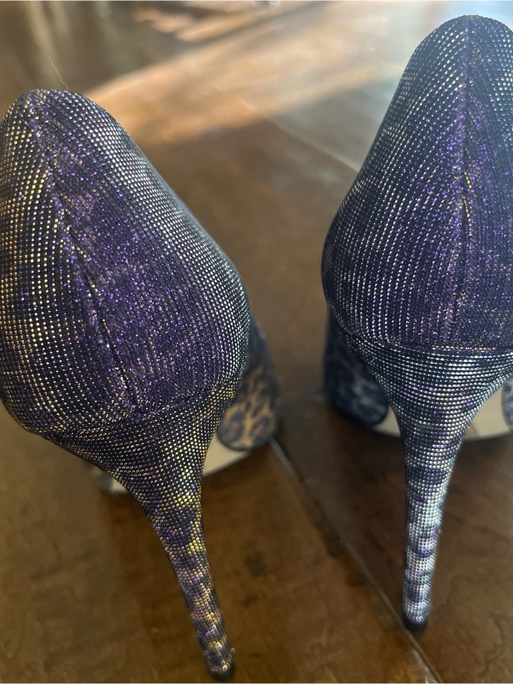 ALDO "Hanrietta" purple and gold shimmer leopard print pointed toe stilettos - Picture 5 of 8